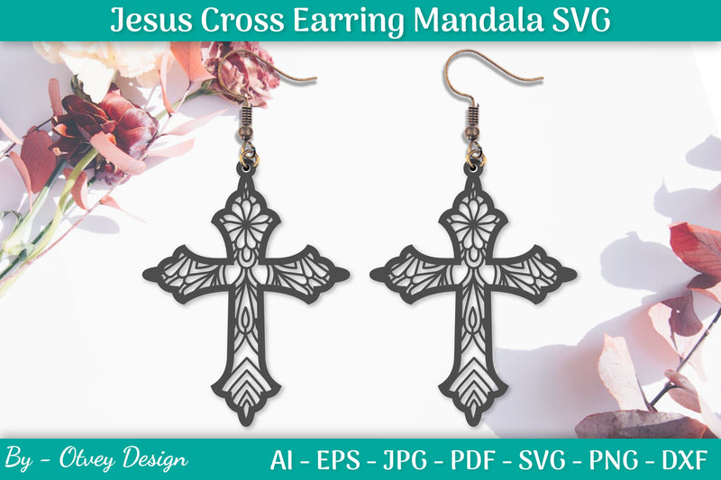 Jesus Cross Earring Mandala SVG Bundle 5 - CraftNest - Digital Crafting and Art