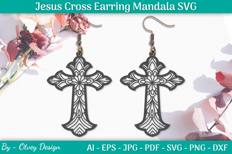 Jesus Cross Earring Mandala SVG Bundle 6 - CraftNest - Digital Crafting and Art