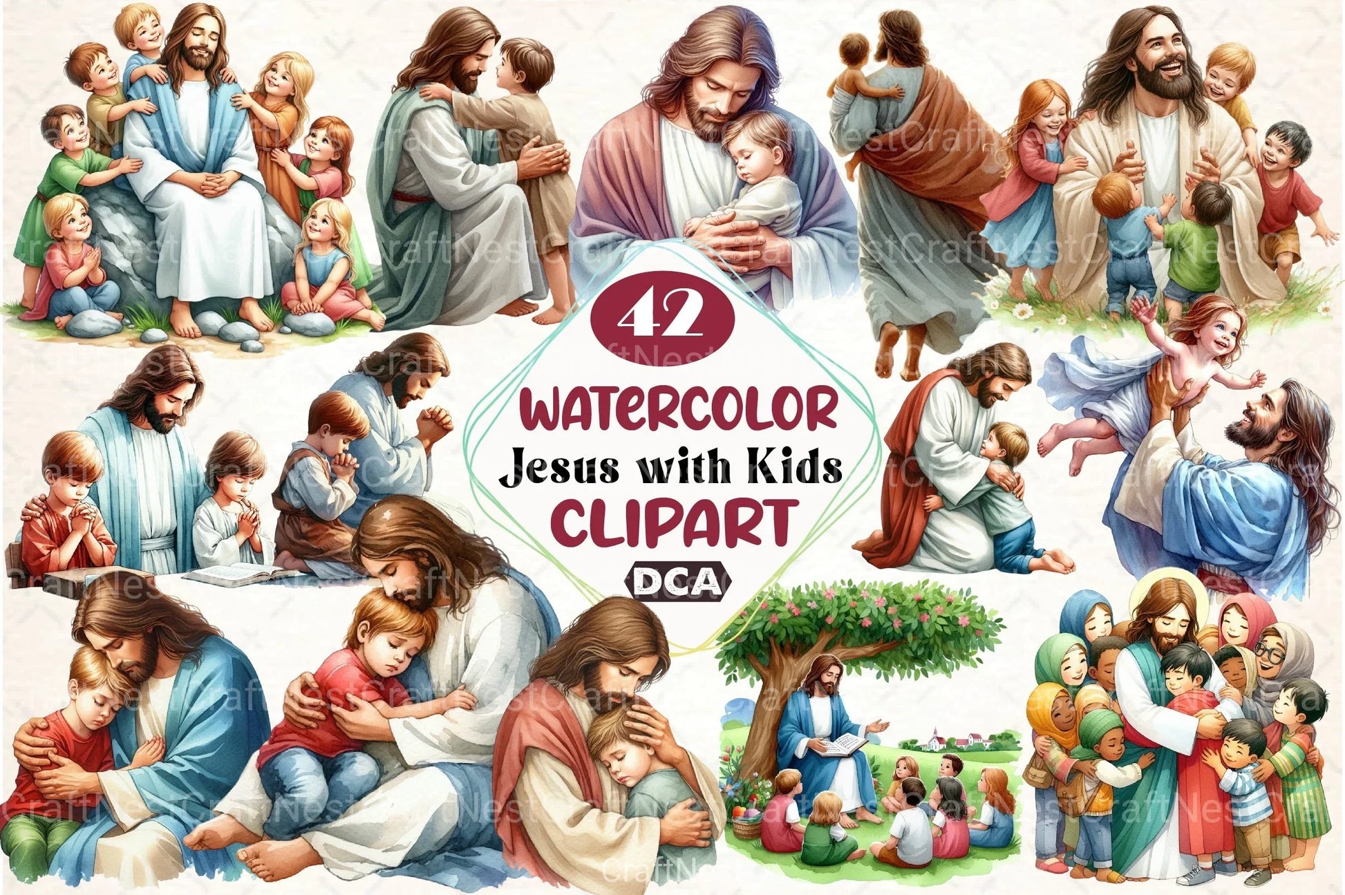Jesus with Kids Clipart Bundle - CraftNest - Digital Crafting and Art