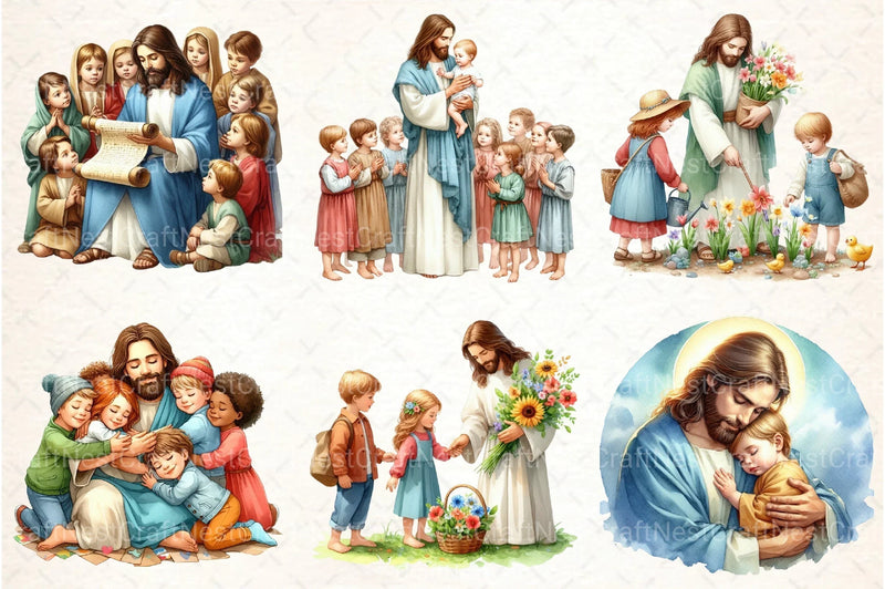 Jesus with Kids Clipart Bundle - CraftNest - Digital Crafting and Art