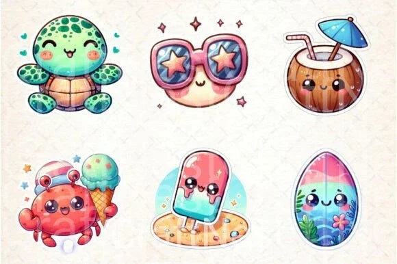 Kawaii Beach Clipart Bundle 4 - CraftNest - Digital Crafting and Art