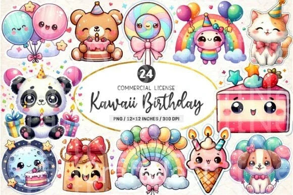 Kawaii Birthday Clipart Bundle - CraftNest - Digital Crafting and Art