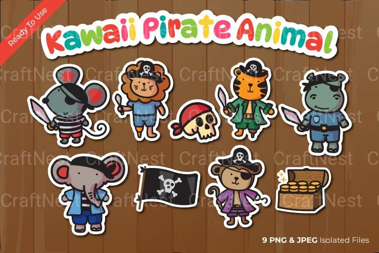 Kawaii Animal Pirate Clipart Bundle - CraftNest - Digital Crafting and Art