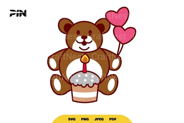 Kawaii Birthday Bear SVG Bundle - CraftNest - Digital Crafting and Art