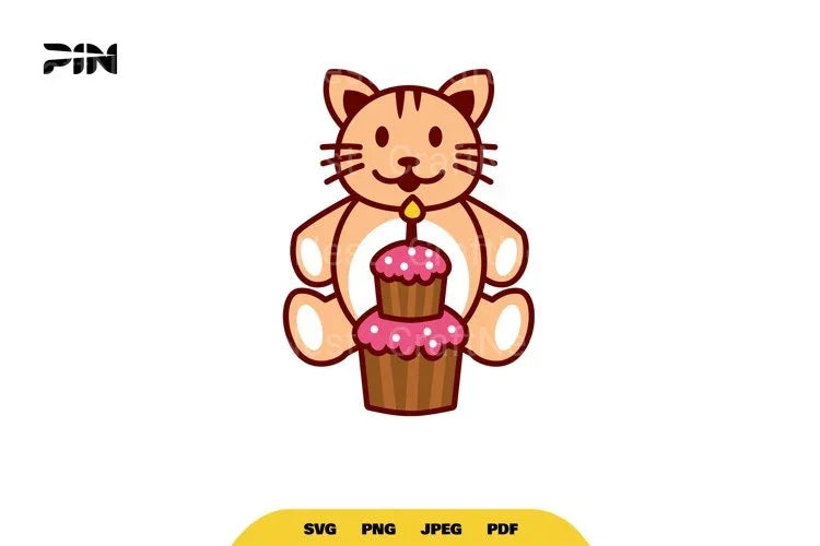 Kawaii Birthday Cat SVG Bundle - CraftNest - Digital Crafting and Art