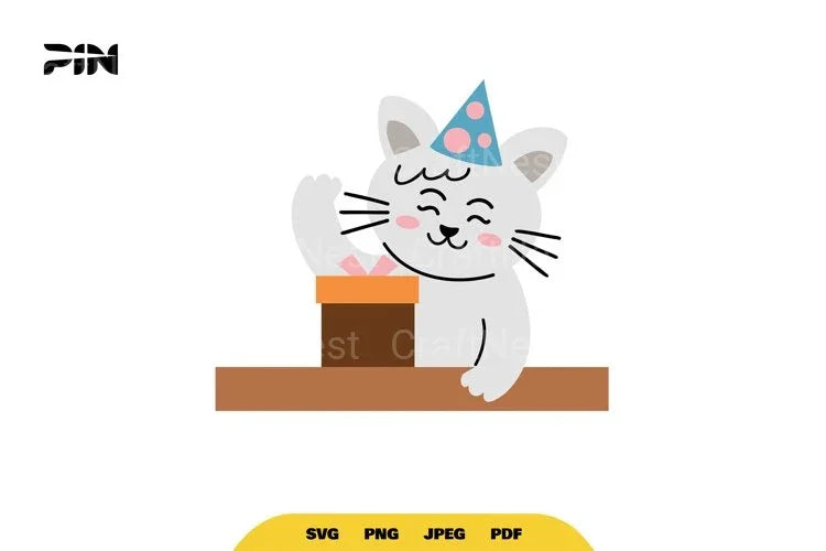 Kawaii Birthday Cat SVG Bundle - CraftNest - Digital Crafting and Art