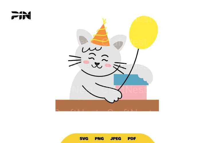 Kawaii Birthday Cat SVG Bundle - CraftNest - Digital Crafting and Art