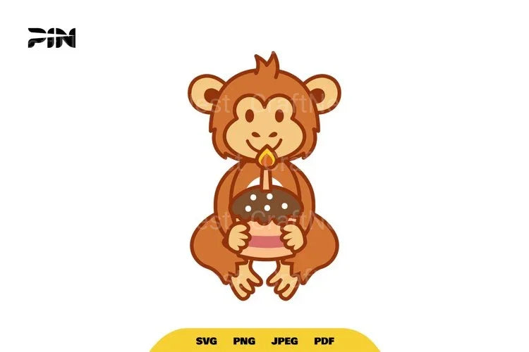 Kawaii Birthday Monkey SVG Bundle - CraftNest - Digital Crafting and Art