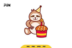 Kawaii Birthday Sloth Animal SVG Bundle - CraftNest - Digital Crafting and Art