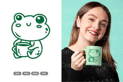 Kawaii Frog Drinking Coffee Cute Clipart Bundle - CraftNest - Digital Crafting and Art