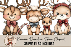 Kawaii Reindeer Bow Clipart Bundle - CraftNest - Digital Crafting and Art