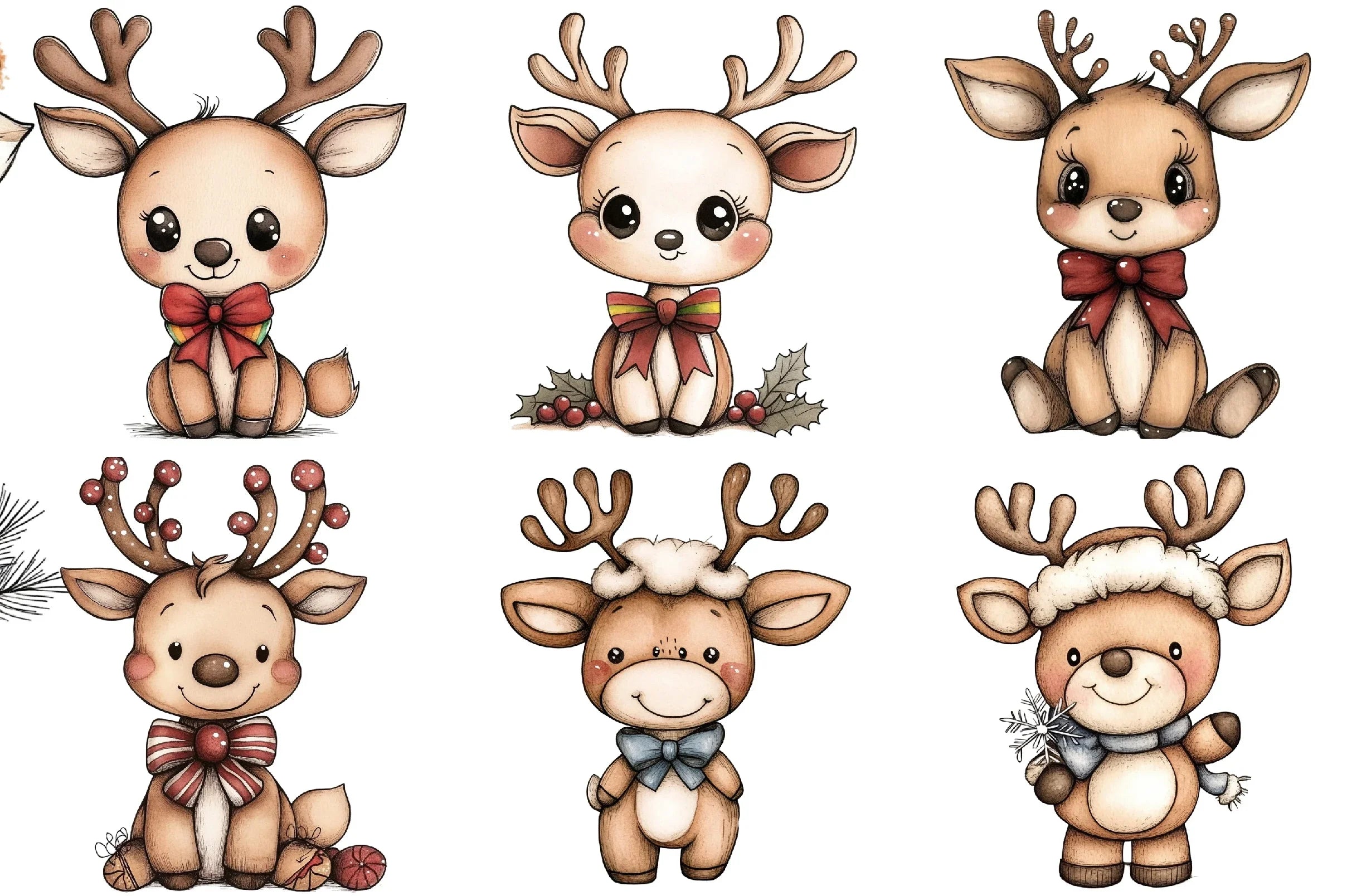 Kawaii Reindeer Bow Clipart Bundle - CraftNest - Digital Crafting and Art