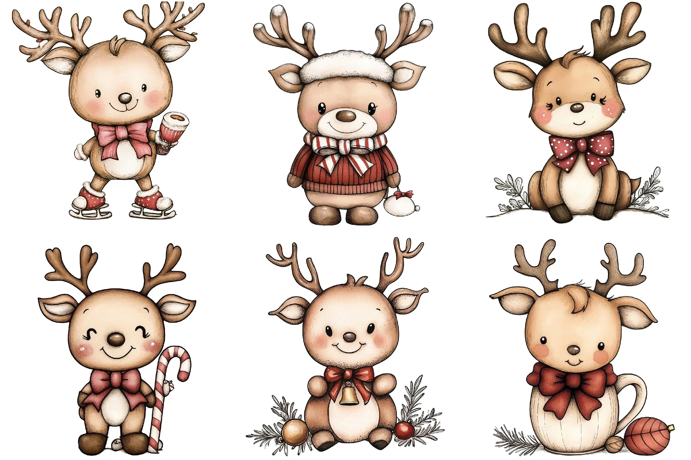 Kawaii Reindeer Bow Clipart Bundle - CraftNest - Digital Crafting and Art