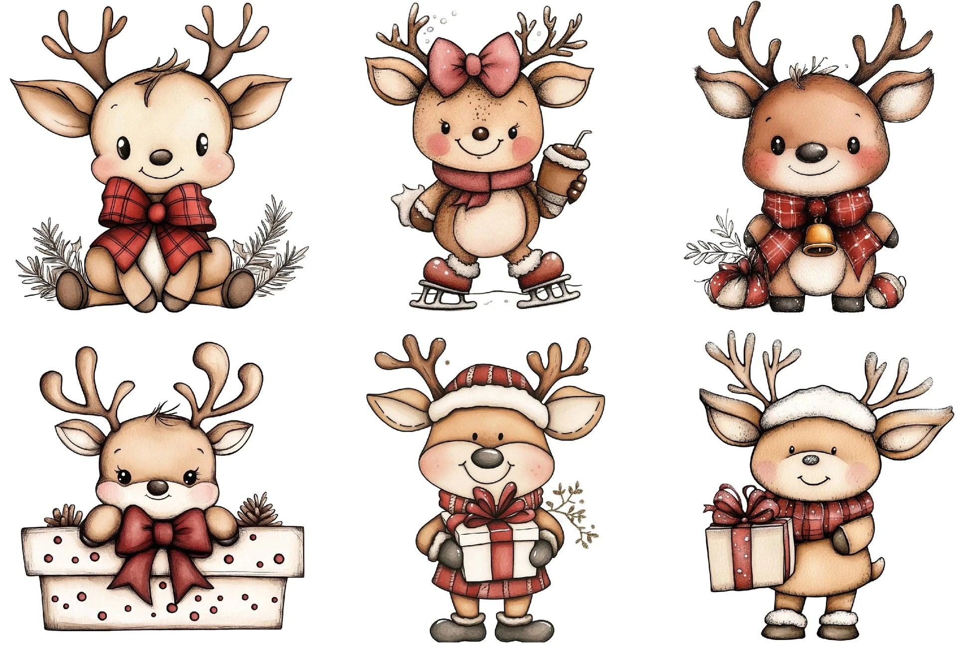 Kawaii Reindeer Bow Clipart Bundle - CraftNest - Digital Crafting and Art