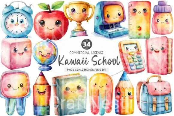 Kawaii School Clipart Bundle 2 - CraftNest - Digital Crafting and Art