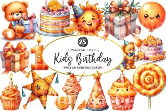 Kids Orange Birthday Clipart Bundle - CraftNest - Digital Crafting and Art