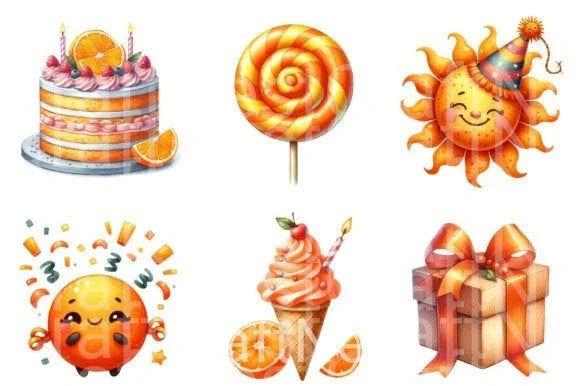 Kids Orange Birthday Clipart Bundle - CraftNest - Digital Crafting and Art