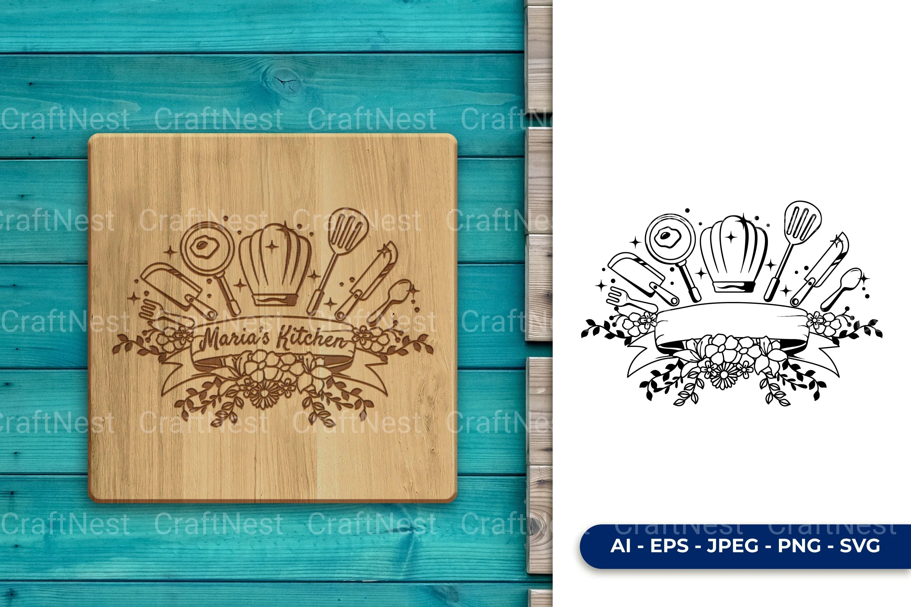 Kitchen Ribbon & Flower Monogram SVG Bundle - CraftNest - Digital Crafting and Art