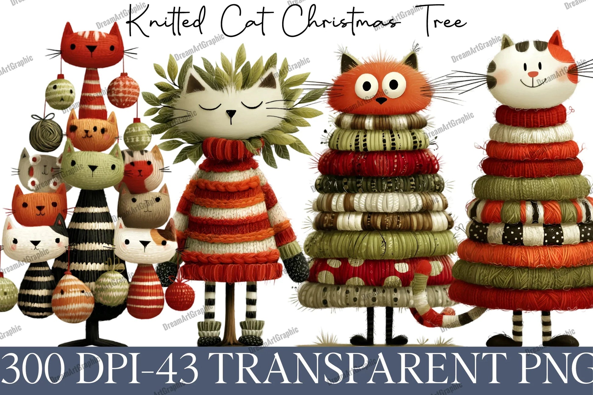 Knitted Cat Christmas Tree Clipart Bundle - CraftNest - Digital Crafting and Art