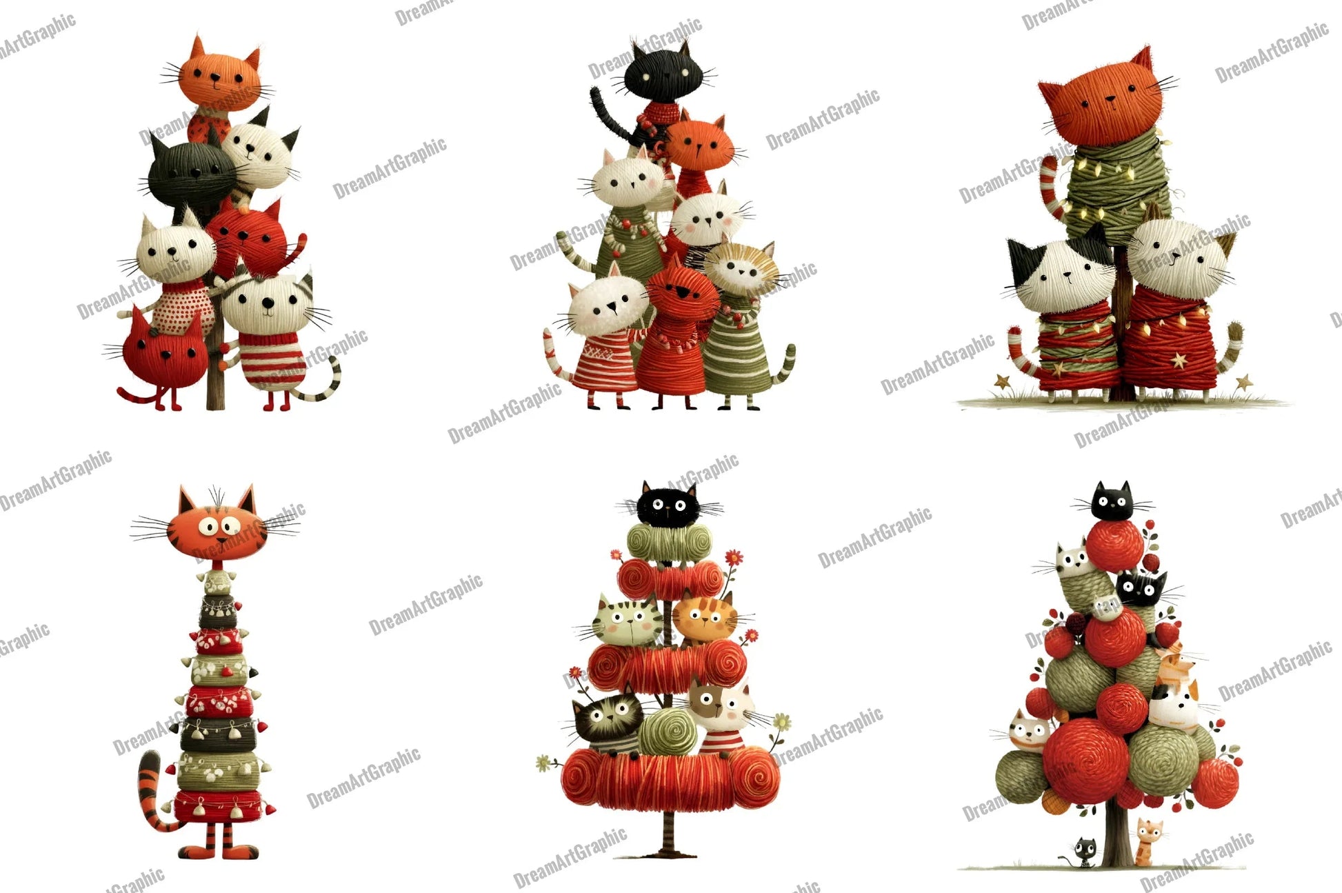 Knitted Cat Christmas Tree Clipart Bundle - CraftNest - Digital Crafting and Art