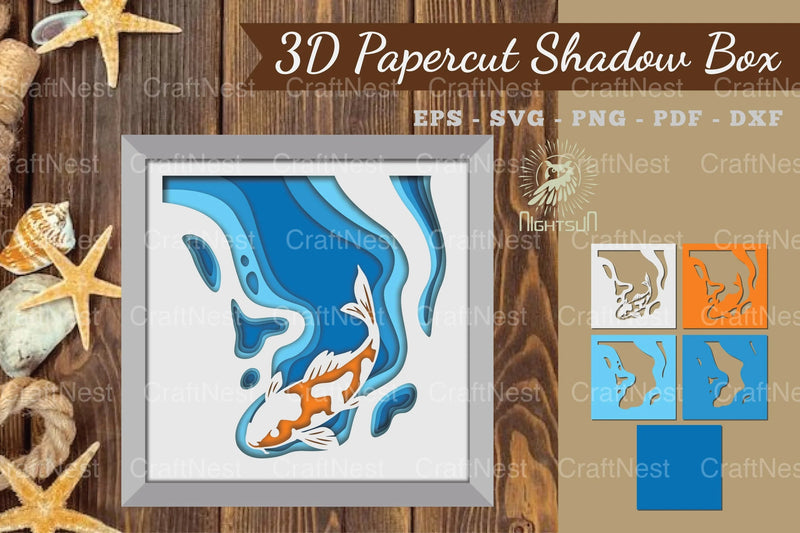 Koi Fish 3D Papercut Shadow Box Clipart Bundle - CraftNest - Digital Crafting and Art