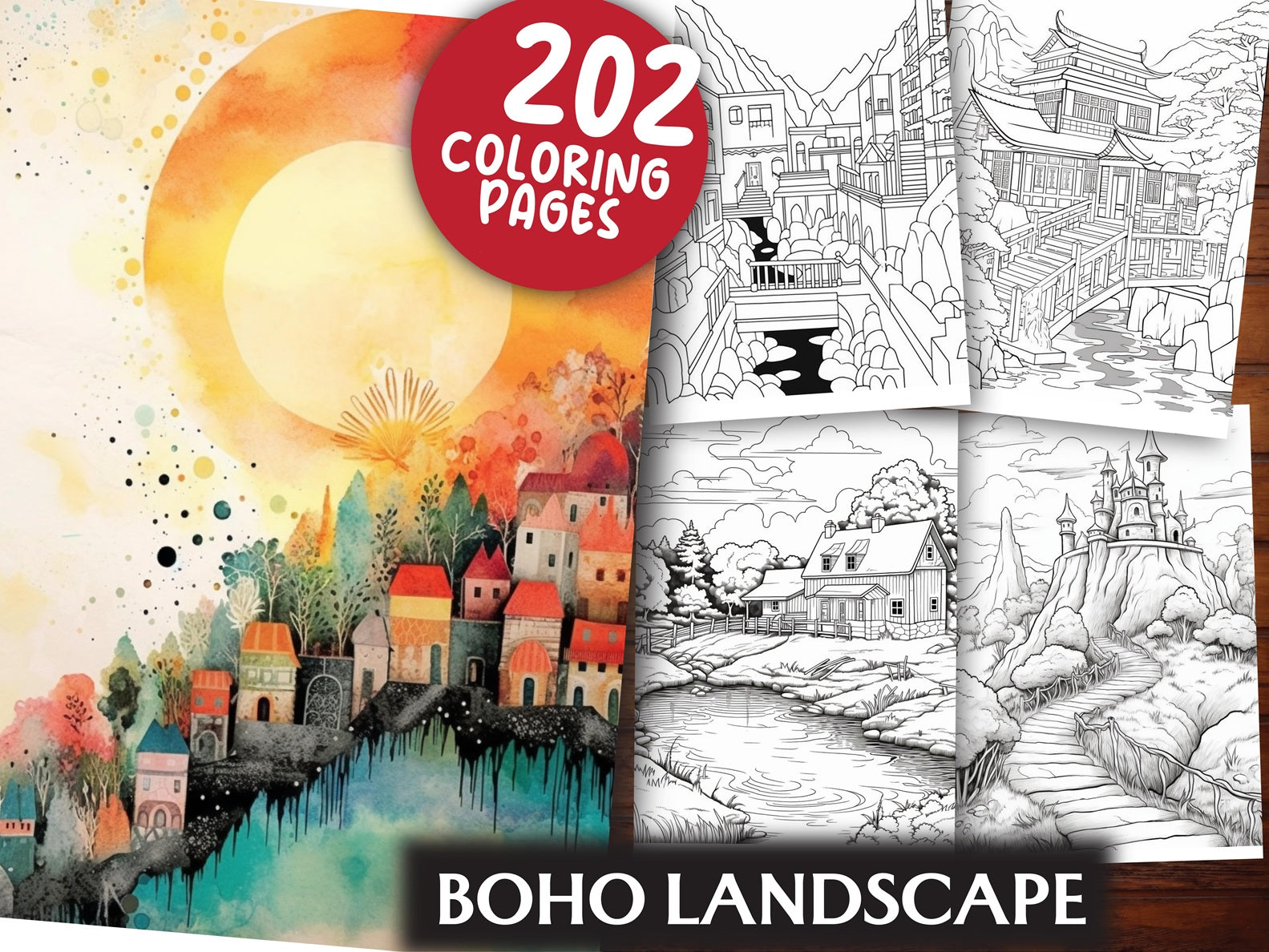 Boho Landscape Coloring Book