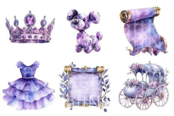 Lavender Princess Birthday Clipart Bundle - CraftNest - Digital Crafting and Art
