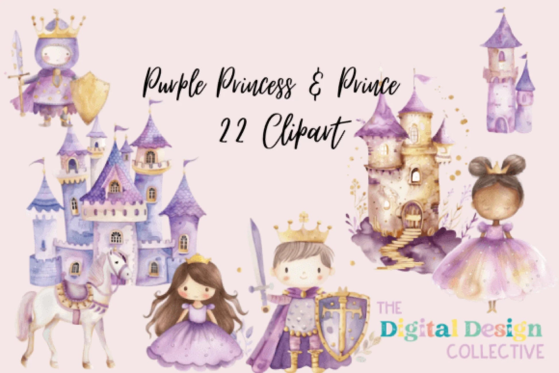 Lavender Purple Princess and Prince Clipart Bundle - CraftNest - Digital Crafting and Art