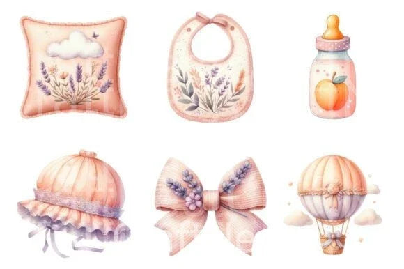 Lavender Soft Peach Baby Nursery Clipart Bundle - CraftNest - Digital Crafting and Art