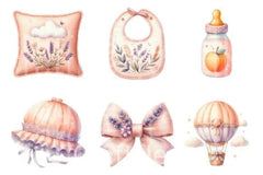 Lavender Soft Peach Baby Nursery Clipart Bundle - CraftNest - Digital Crafting and Art