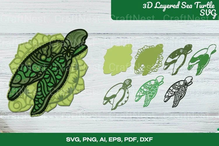 Layered 3D Sea Turtle Mandala SVG Bundle - CraftNest - Digital Crafting and Art