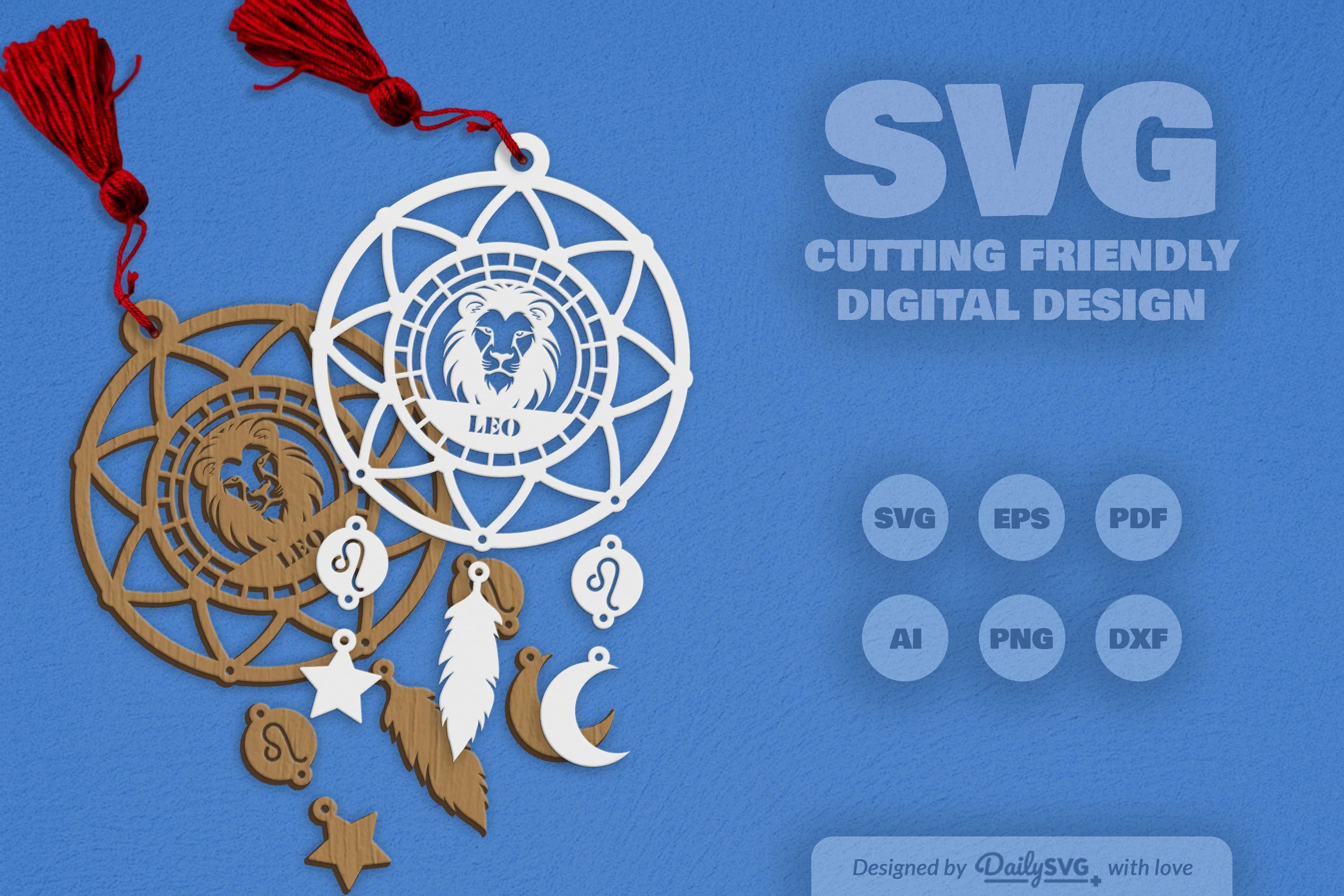 Leo Dream Catcher Laser Cut Set Clipart SVG Bundle - CraftNest - Digital Crafting and Art