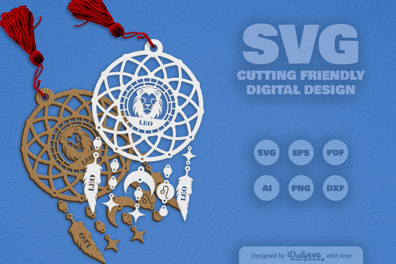 Leo Dream Catcher Laser Cut Set Clipart SVG Bundle - CraftNest - Digital Crafting and Art