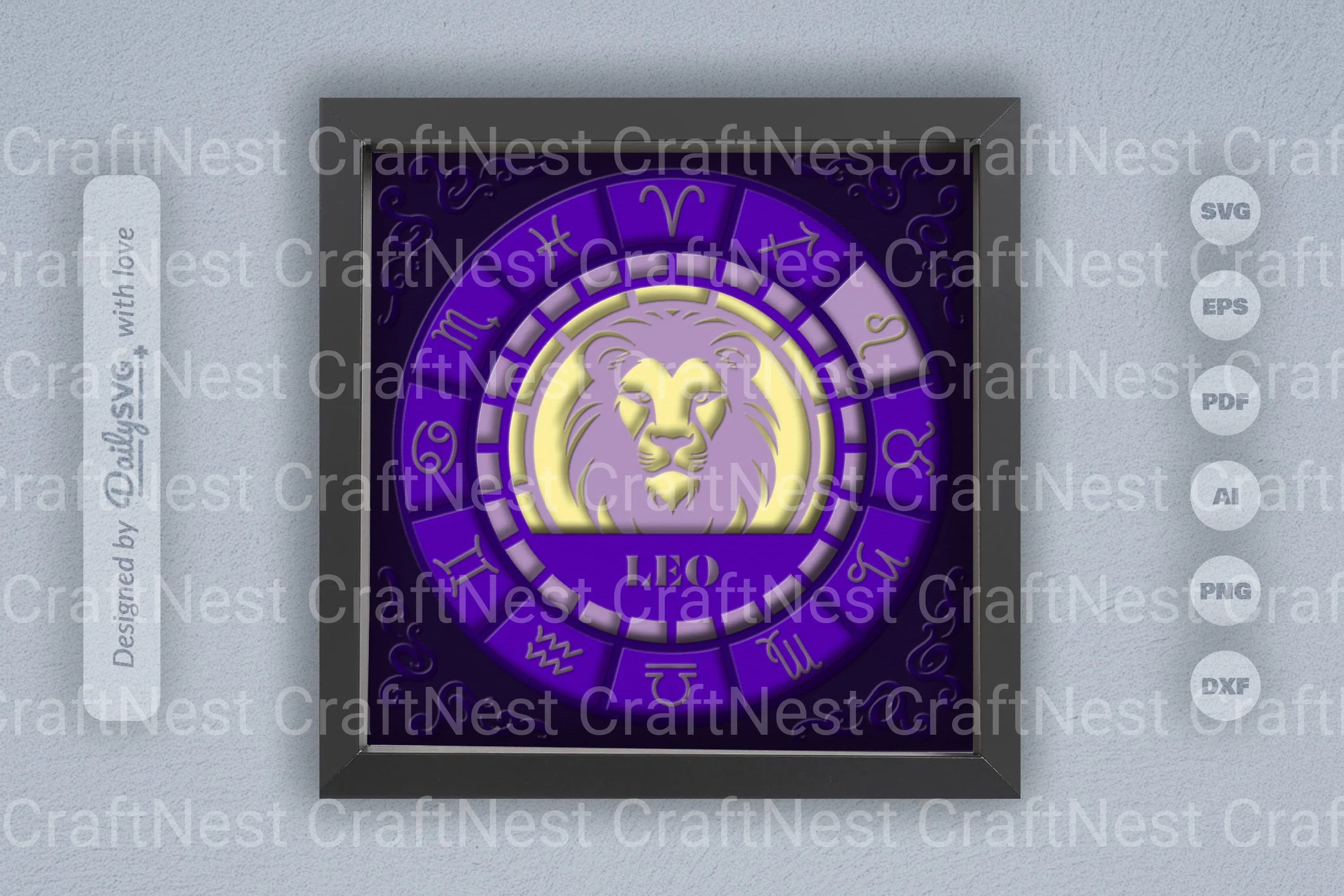 Leo Zodiac 3D Shadow Box Papercut SVG Bundle