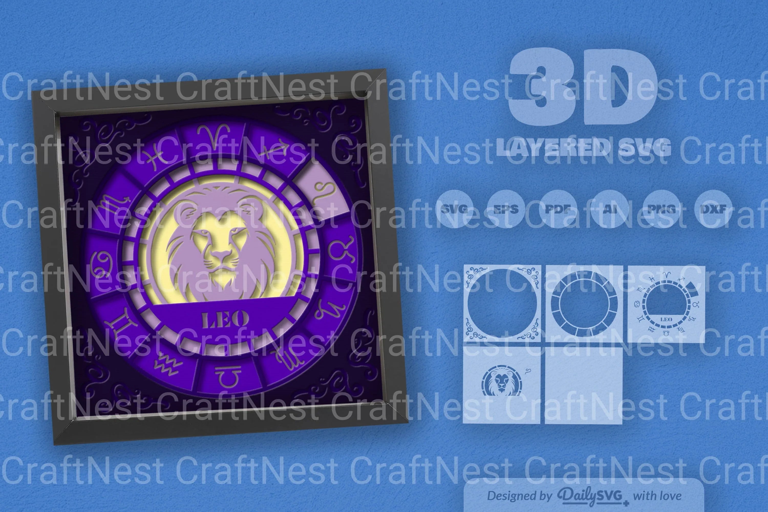 Leo Zodiac 3D Shadow Box Papercut SVG Bundle