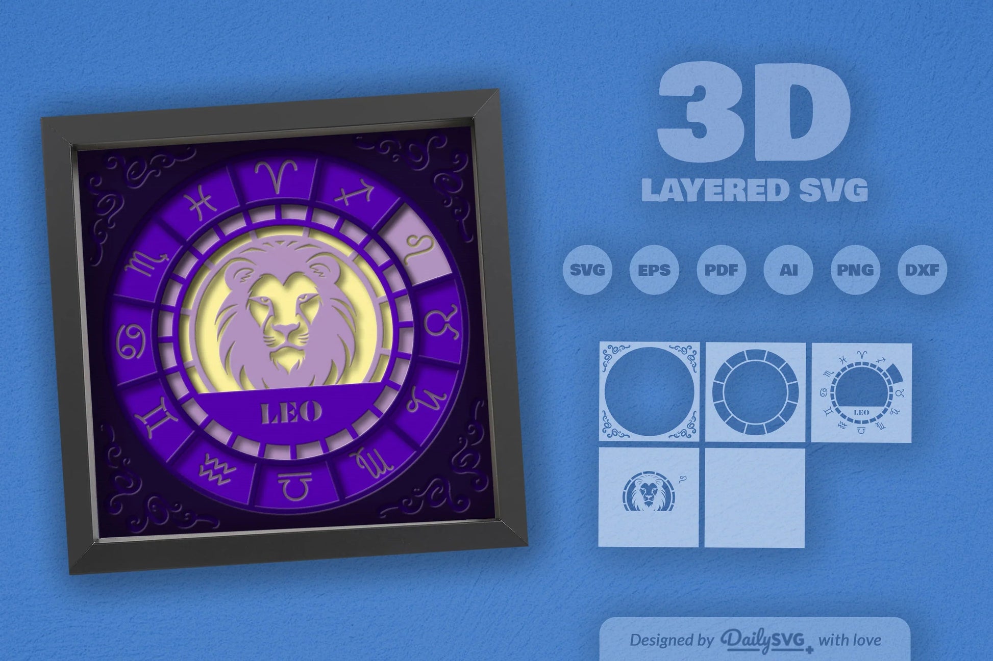Leo Zodiac 3D Shadow Box Papercut SVG Bundle - CraftNest - Digital Crafting and Art