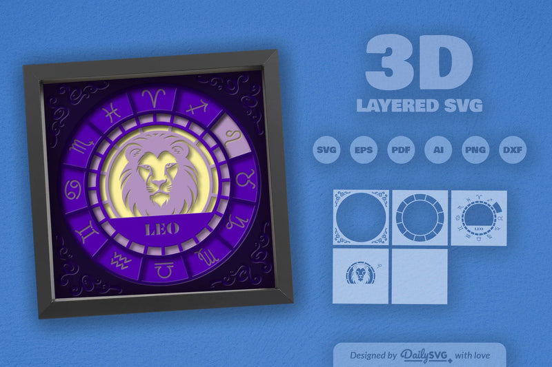 Leo Zodiac 3D Shadow Box Papercut SVG Bundle - CraftNest - Digital Crafting and Art