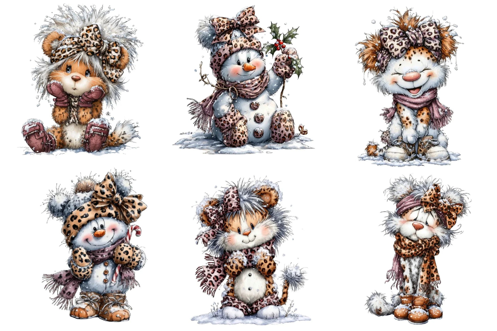 Leopard Bow Snowman Clipart Bundle - CraftNest - Digital Crafting and Art