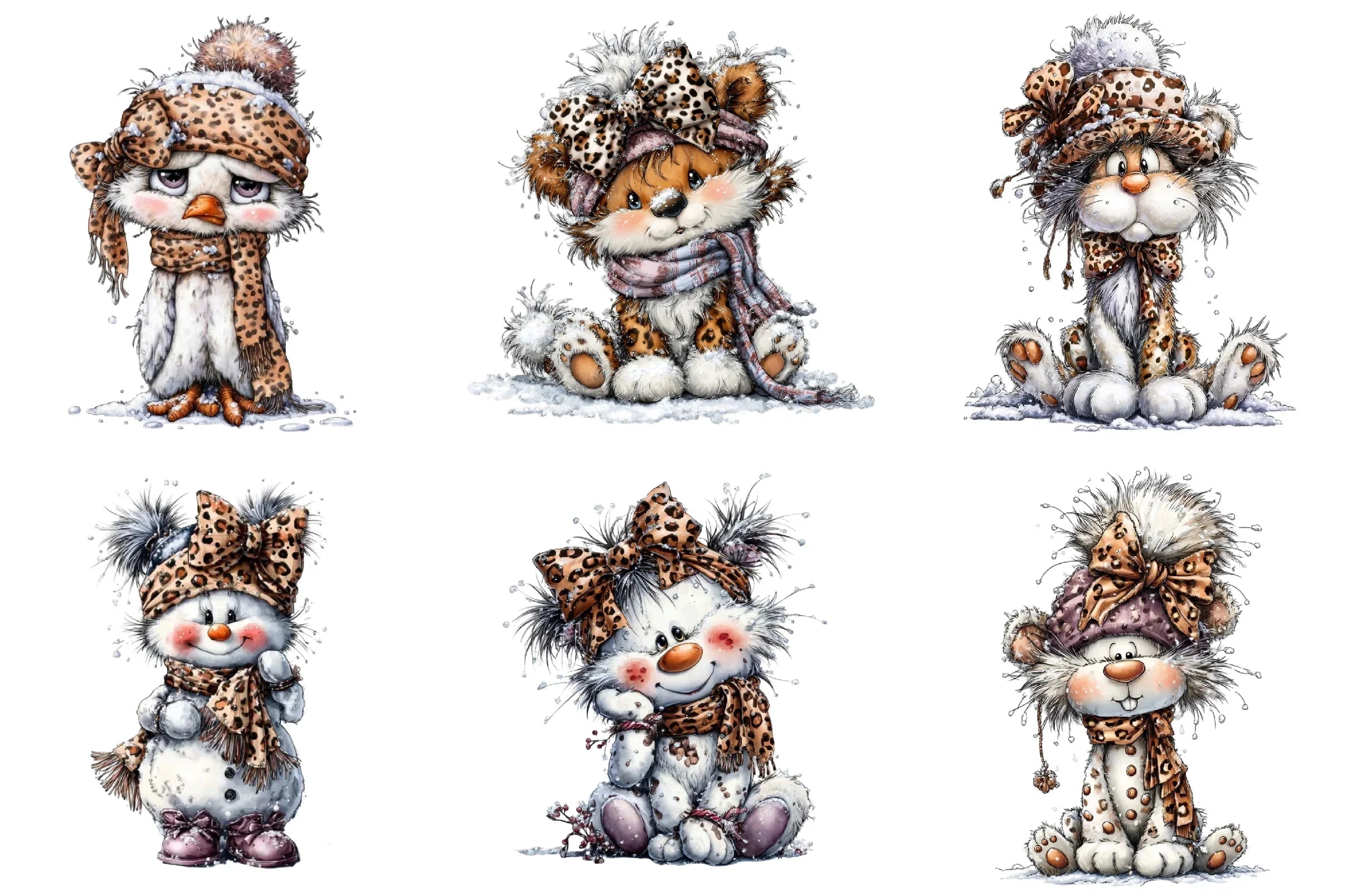 Leopard Bow Snowman Clipart Bundle - CraftNest - Digital Crafting and Art