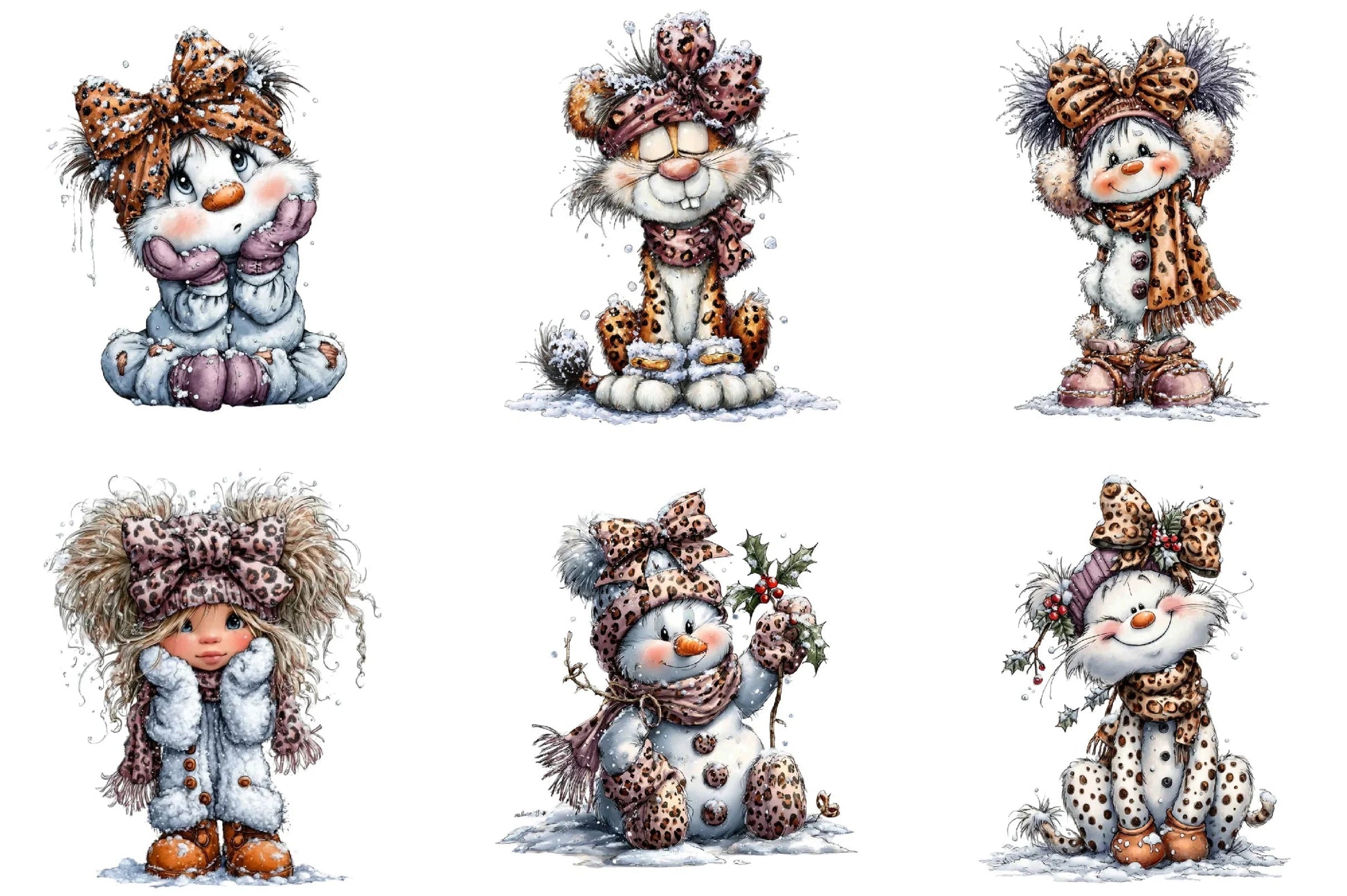 Leopard Bow Snowman Clipart Bundle - CraftNest - Digital Crafting and Art