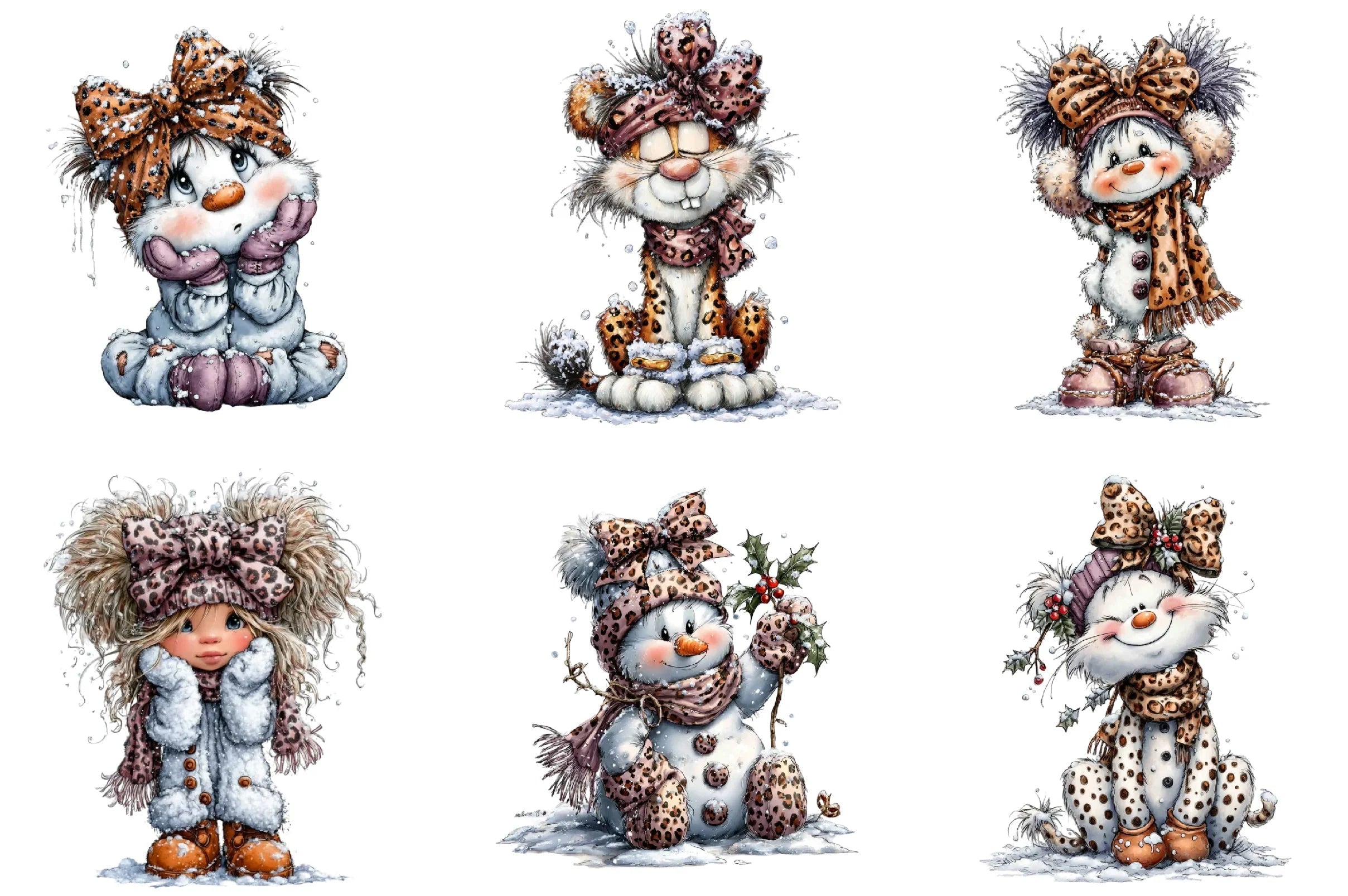 Leopard Bow Snowman Clipart Bundle - CraftNest - Digital Crafting and Art