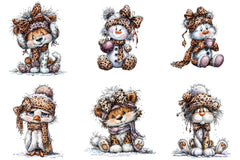 Leopard Bow Snowman Clipart Bundle - CraftNest - Digital Crafting and Art