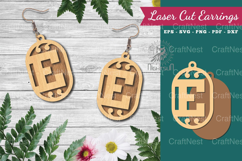 Letter E Laser Cut Earrings Design Bundle - CraftNest - Digital Crafting and Art