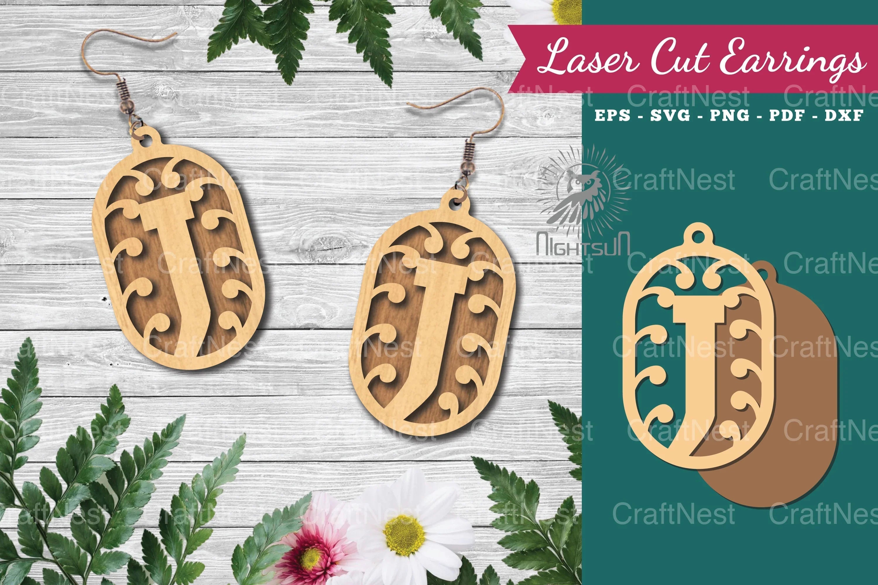 Letter J Laser Cut Earrings Design Bundle - CraftNest - Digital Crafting and Art