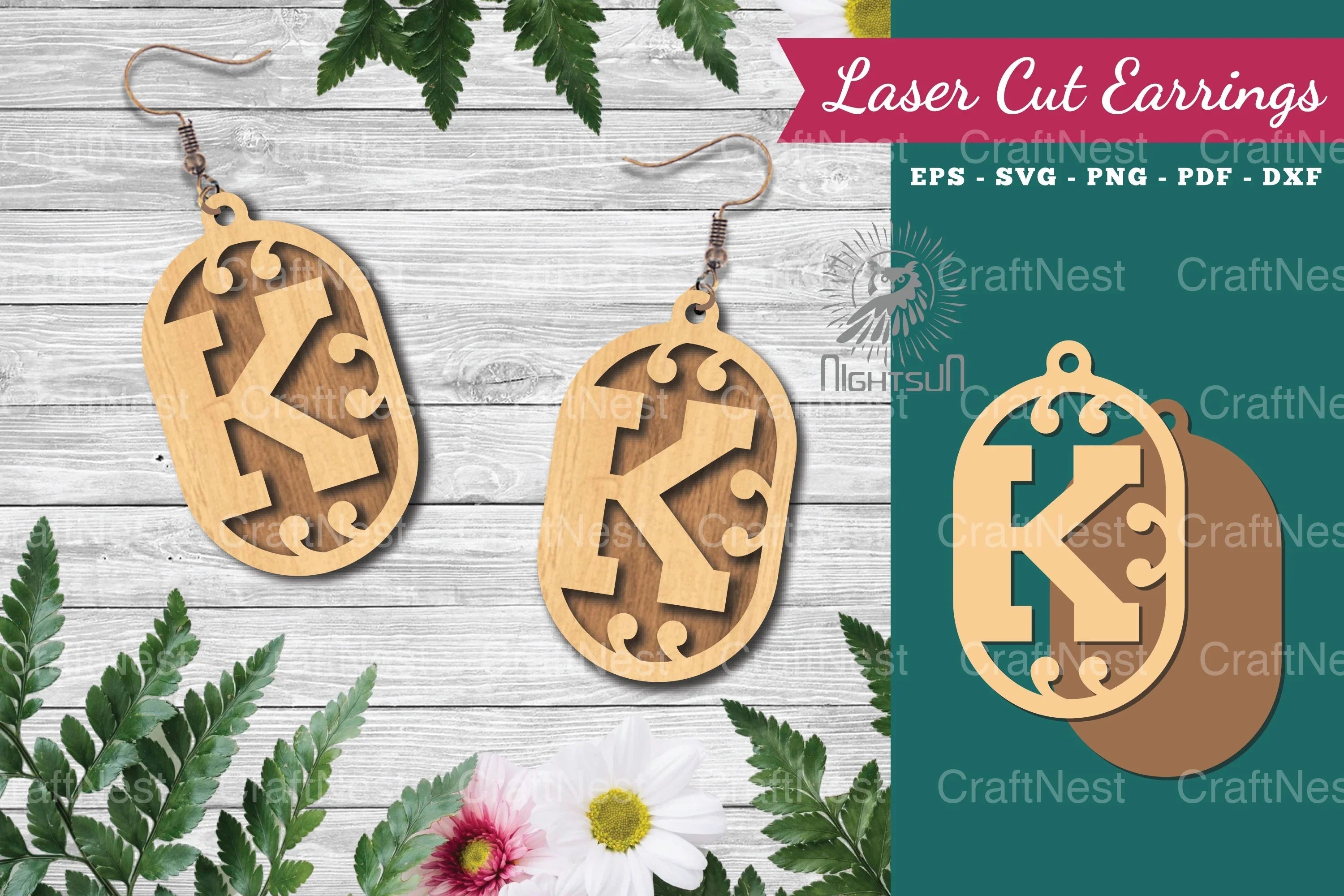 Letter K Laser Cut Earrings - Jewelry Design Bundle - CraftNest - Digital Crafting and Art