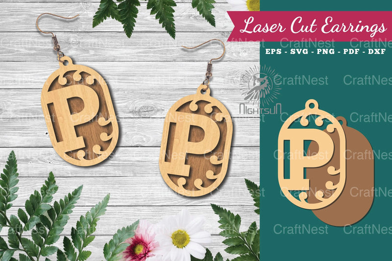 Letter P Laser Cut Earrings Design Bundle - CraftNest - Digital Crafting and Art
