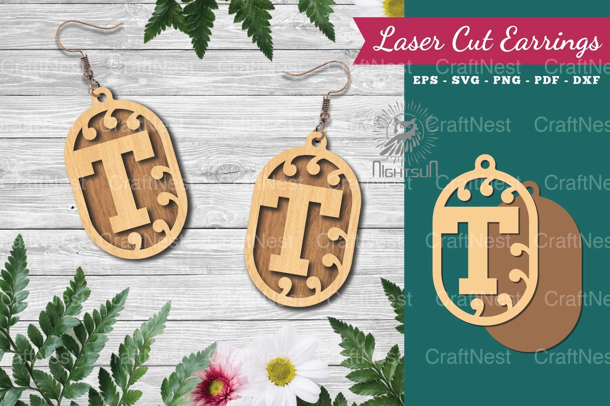 Letter T Laser Cut Earrings Design Bundle - CraftNest - Digital Crafting and Art