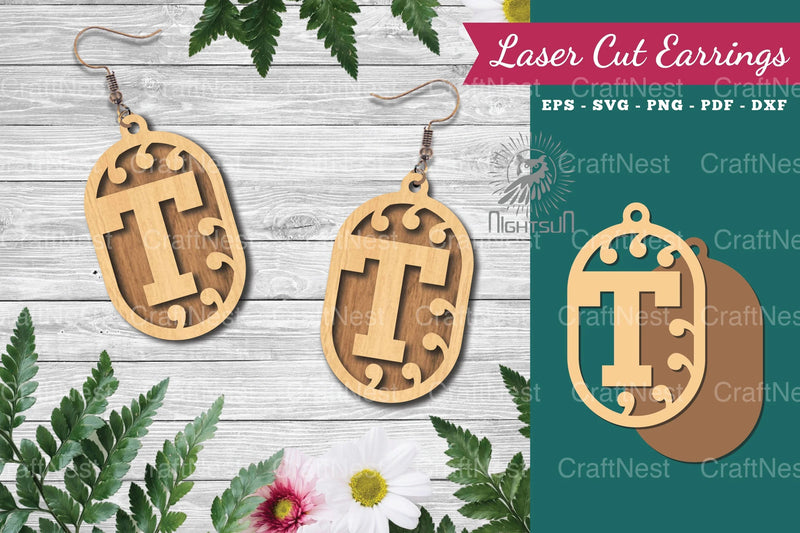 Letter T Laser Cut Earrings Design Bundle - CraftNest - Digital Crafting and Art