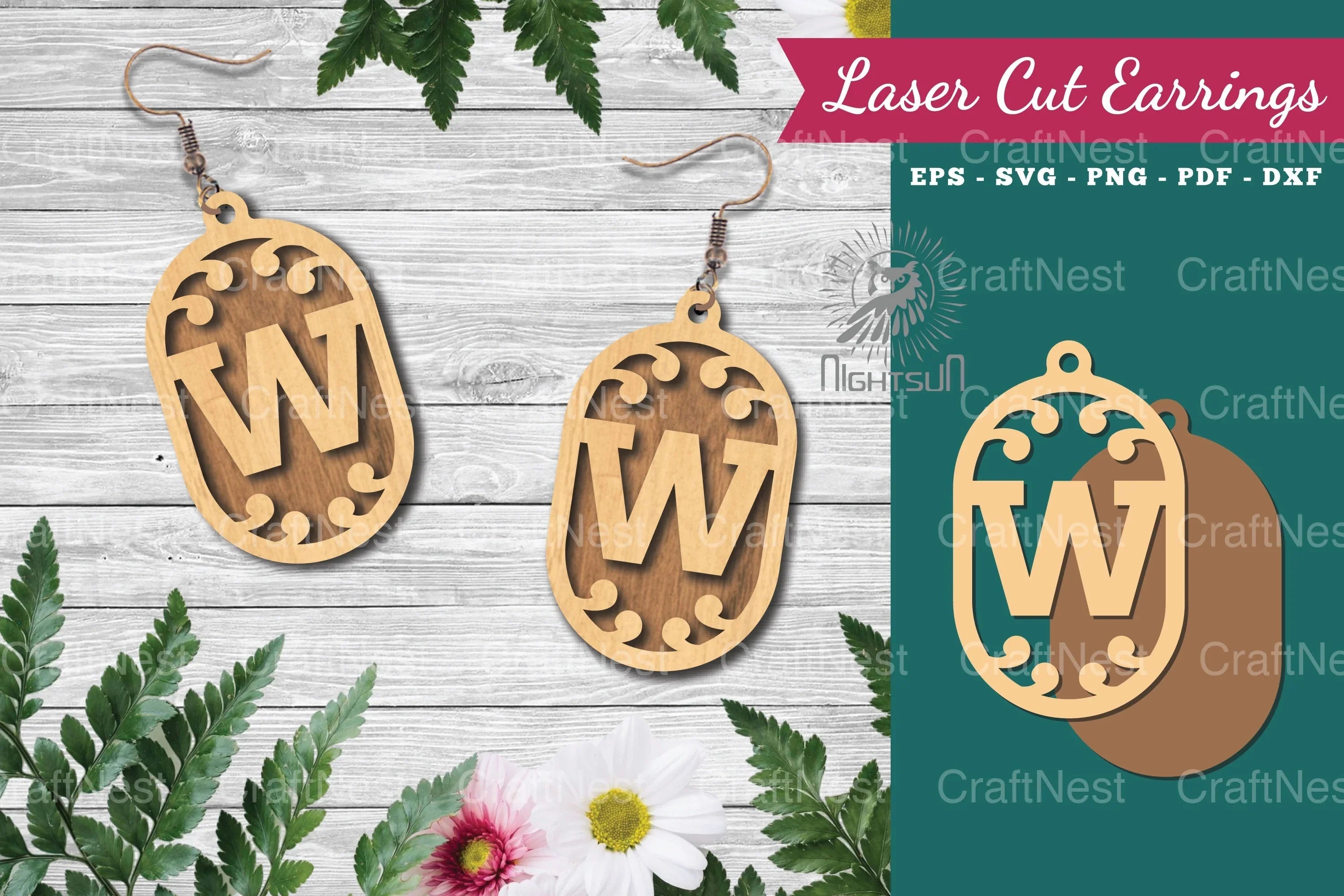 Letter W Laser Cut Earrings - Jewelry Design - CraftNest - Digital Crafting and Art
