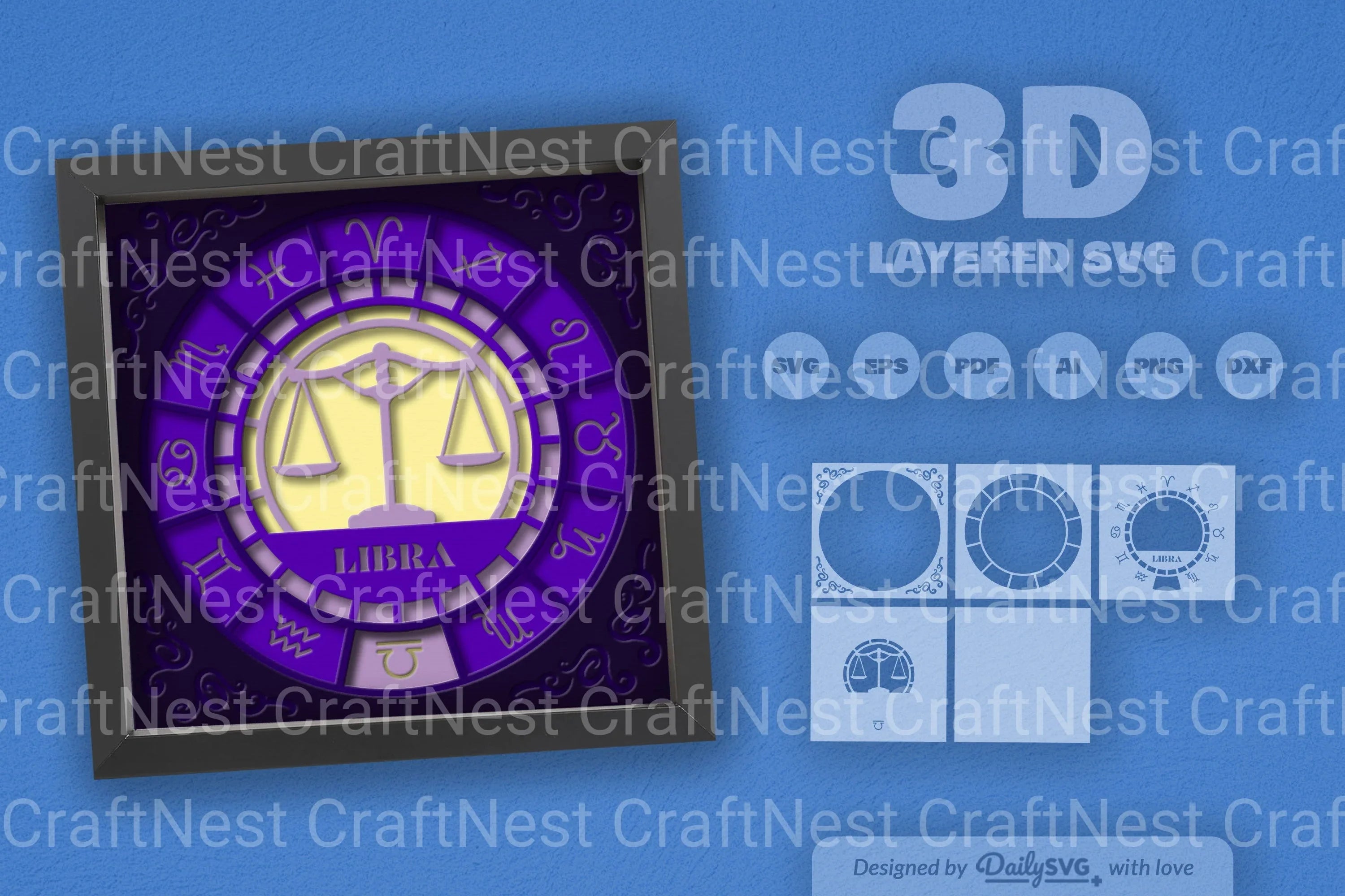 Libra Zodiac 3D Shadow Box Papercut SVG Bundle